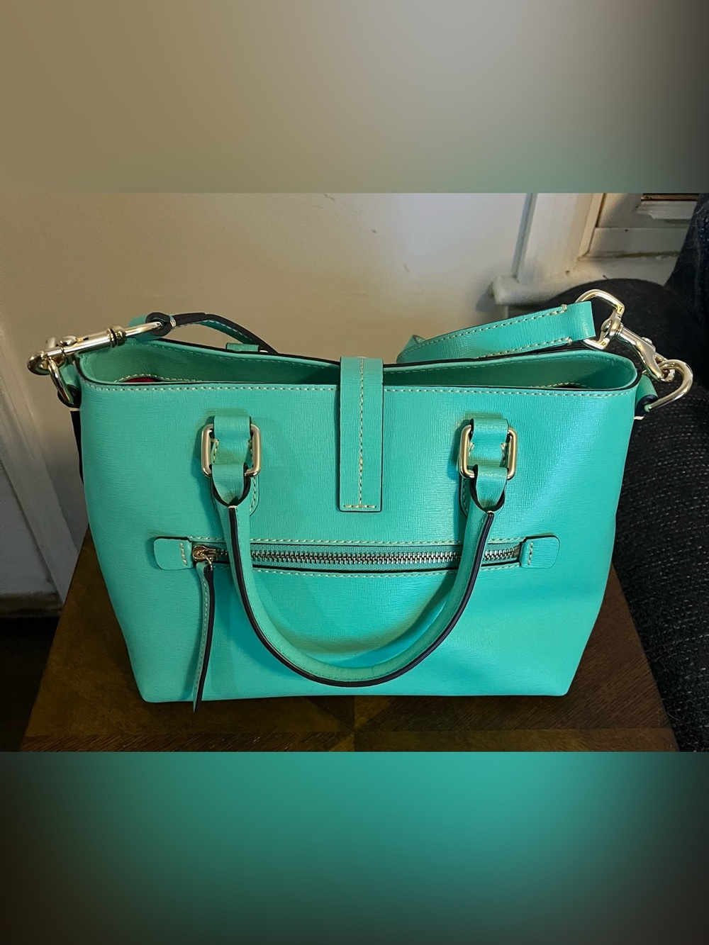 Dooney & Bourke Leather Satchel with Turn-Lock in Spearmint - NWOT - Picture 2 of 8